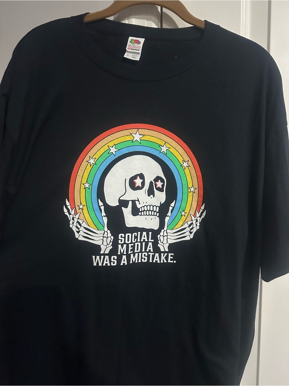 Black Graphic Skull Tee with Rainbow